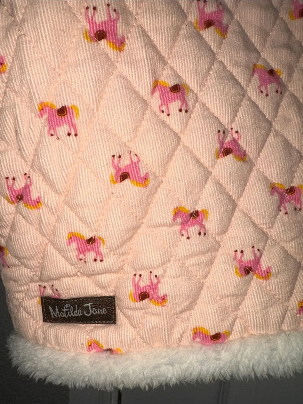Matilda Jane Cream Sherpa Vest with Pink & Blue Button Accents
